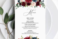 Burgundy Wedding Menu Template, Wedding Menu Card In Free Printable Menu Templates For Wedding