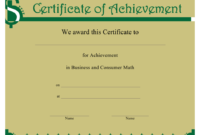 Business And Consumer Math Certificate Of Achievement For Math Achievement Certificate Printable