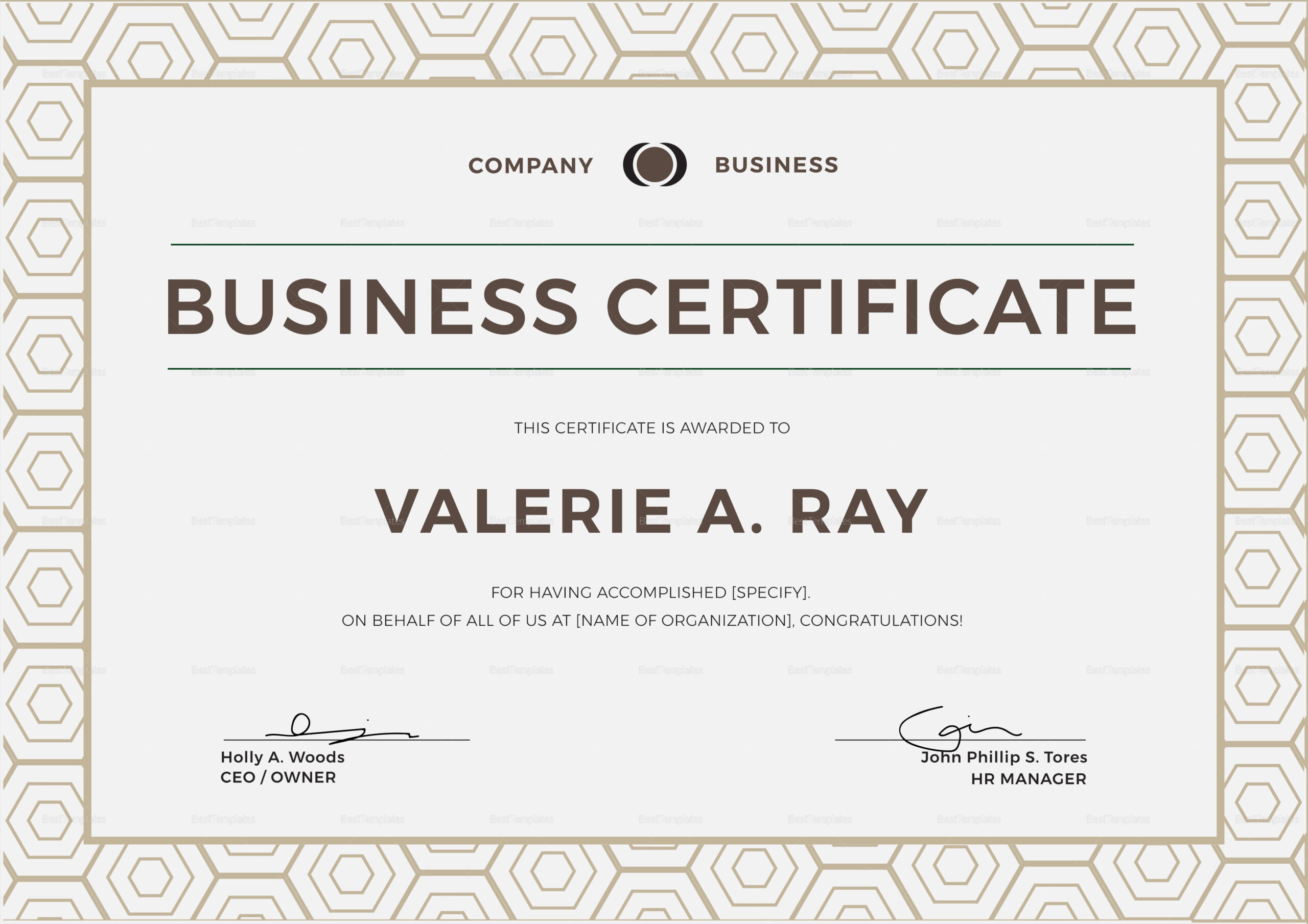 Business Certificate Sample Calep.midnightpig.co In Amazing Certificate Of Ownership Template