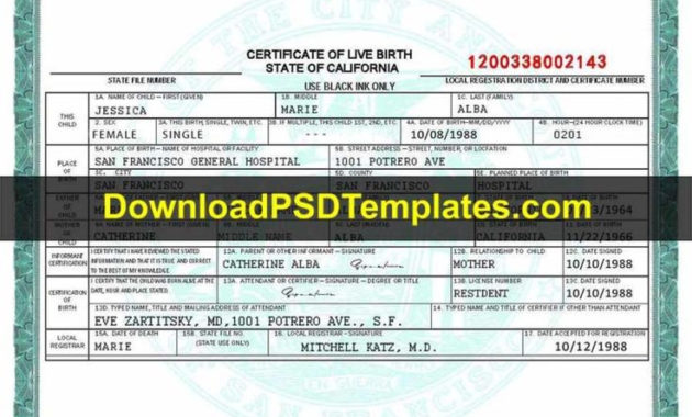 California Birth Certificate Template Psd Usa Editable In With Regard To Sobriety Certificate Template 7 Fresh Ideas Free
