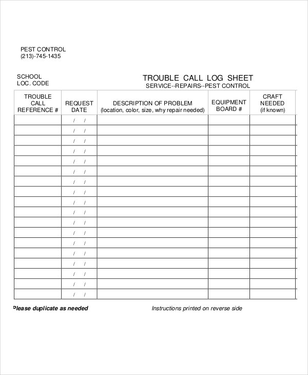 Call Log Sheet Template 11+ Free Word, Pdf, Excel In Call Log Book Template