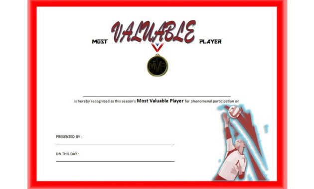 Certificate For Mvp Volleyball Free Printable 1 In 2020 For Mvp Certificate Template