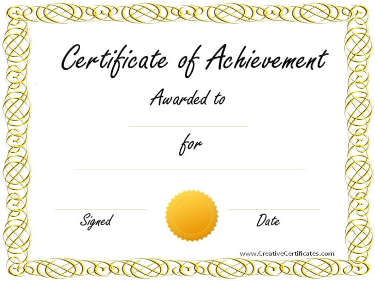 Certificate Of Achievement Certificates Templates Free In Tennis ...