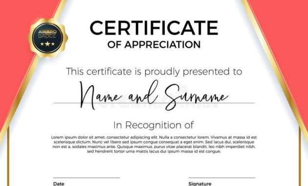 Certificate Of Appreciation Or Achievement With Award Throughout New Sample Certificate Of Recognition Template