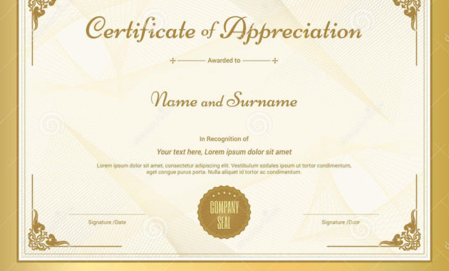 Certificate Of Appreciation Template ~ Addictionary Intended For Sample Certificate Of Recognition Template