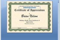 Certificate Of Appreciation Template In Word With Regard To Fascinating Certificate Of Recognition Template Word
