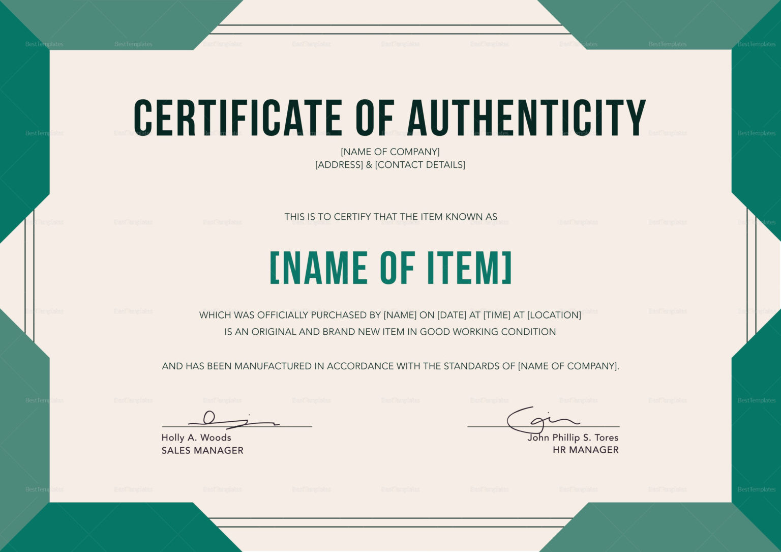 Certificate Of Authenticity Autograph Template
