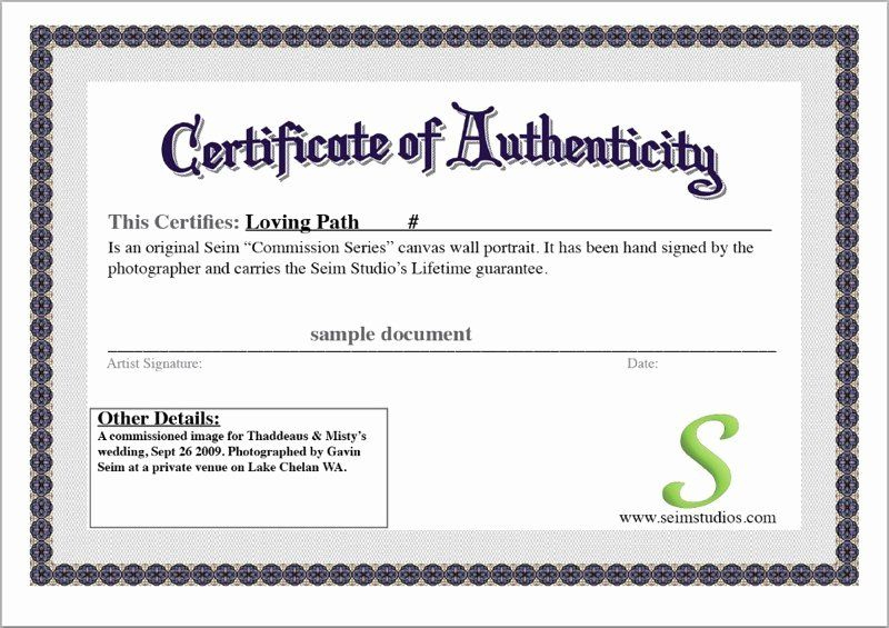 Certificate Of Authenticity Template Lovely Certificate Within Certificate Of Authenticity Photography Template
