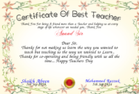 Certificate Of Best Teacher Certificate | Teacher Awards Within Simple Teacher Appreciation Certificate Templates