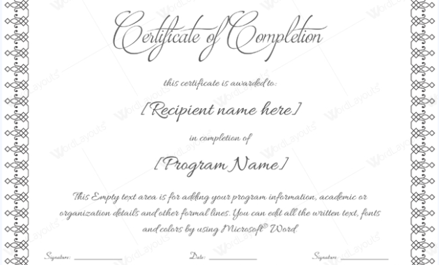Certificate Of Completion 17 Word Layouts Within Certificate Of Completion Word Template