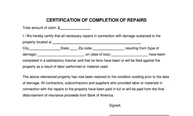 Certificate Of Completion For Insurance Purposes Fill With Certificate Of Construction Completion
