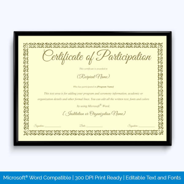 Certificate Of Participation 14 Word Layouts Regarding Awesome Award Certificate Templates Word 2007