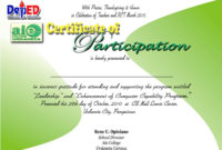 Certificate Of Participation Template Free For Certificate Of Participation Template Word
