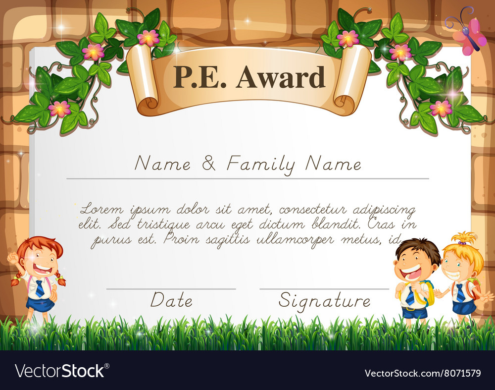 Certificate Template For Pe Award Royalty Free Vector Image Pertaining