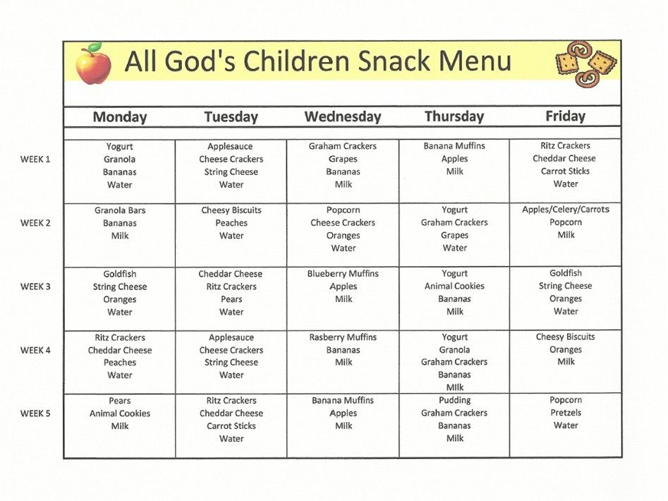 Childcare Lunch Menu Google Search | Meals For The Day Within Child Care Menu Templates Free