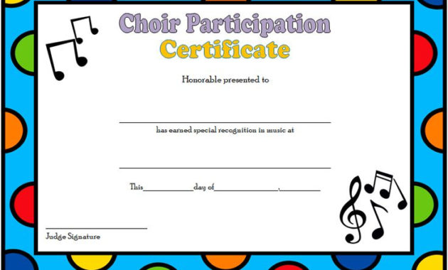 Choir Certificate Of Participation Template Free Printable Pertaining To Choir Certificate Template