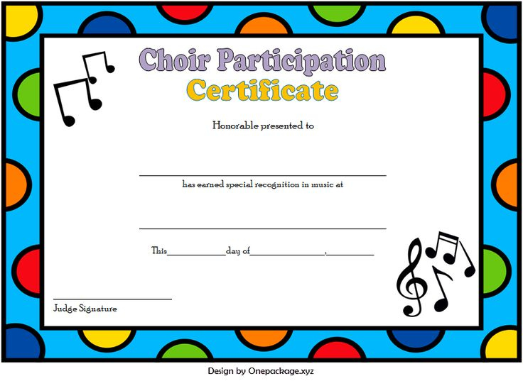 Choir Certificate Of Participation Template Free Printable Pertaining To Choir Certificate Template
