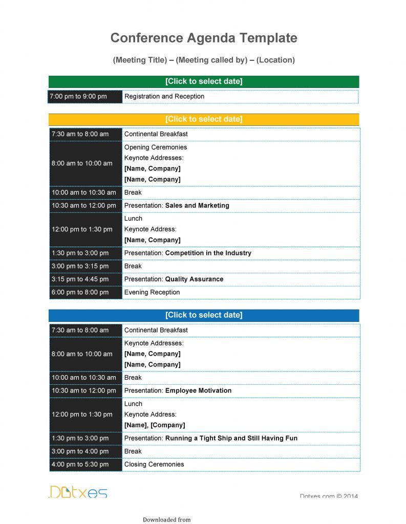 Conference Agenda Template 2 Pdf Format | E Database Pertaining To Quality Assurance Meeting Agenda Template