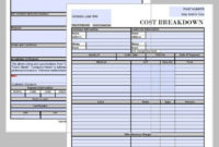 Construction Bid Project Form With Cost Breakdown Template Pertaining To Cost Card Template