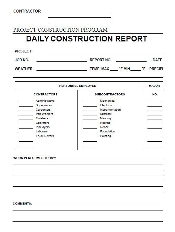 Daily Construction Report Template 25+ Free Word, Pdf Intended For Construction Daily Work Log Template