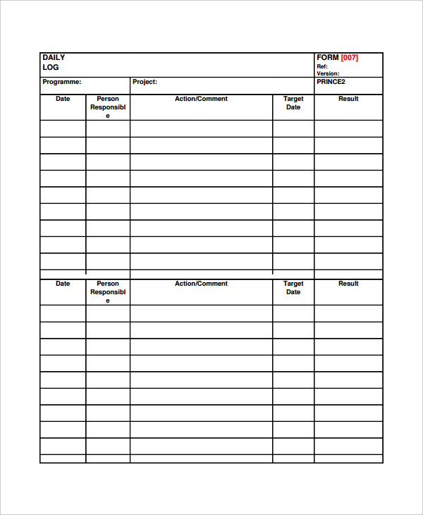 Daily Log Template Excel Printable Schedule Template Inside Project Manager Daily Log Template