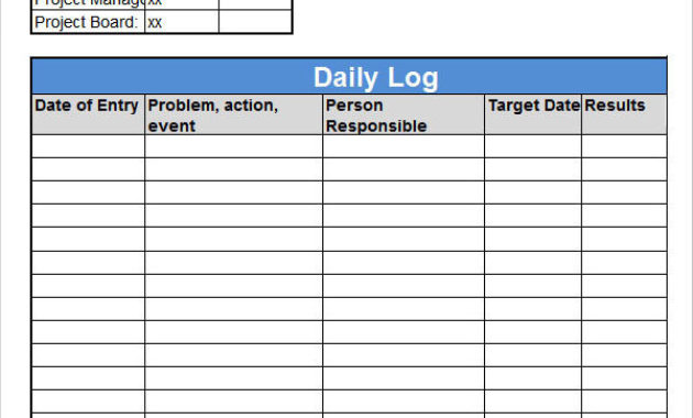 Daily Log Template Excel Printable Schedule Template With Regard To Project Manager Daily Log Template