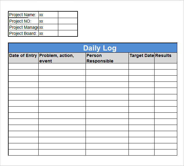 Daily Log Template Excel Printable Schedule Template With Regard To Project Manager Daily Log Template