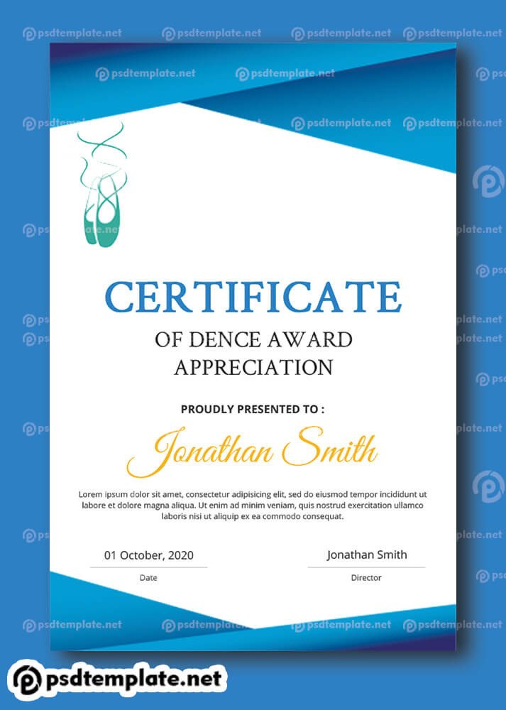 Dance Award Certificate Template Psdtemplate Pertaining To Fascinating Dance Award Certificate Template