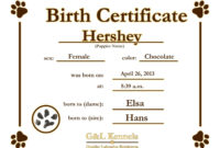 Dog Birth Certificate Template Puppy Birth Certificates Inside Rabbit Adoption Certificate Template 6 Ideas Free