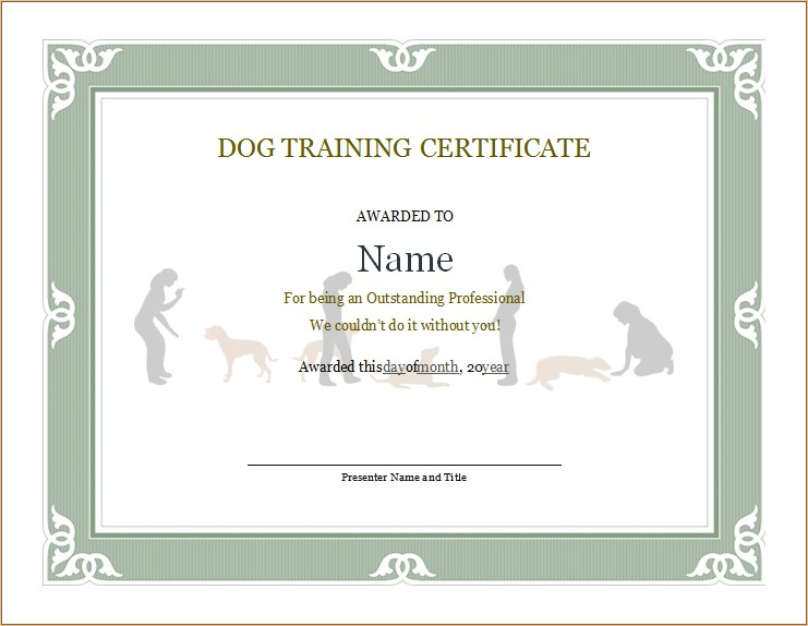 Dog Training Certificate | Microsoft Word &amp; Excel Templates Throughout Free Workshop Certificate Template