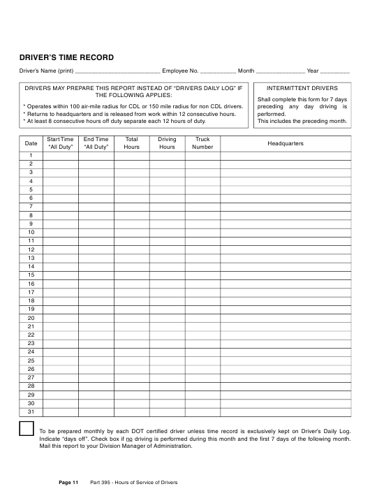 Driver'S Time Record Log Template Download Printable Pdf Inside Welders Log Book Template