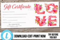 Editable Custom Love, Printable Gift Certificate Template With Regard To Anniversary Gift Certificate