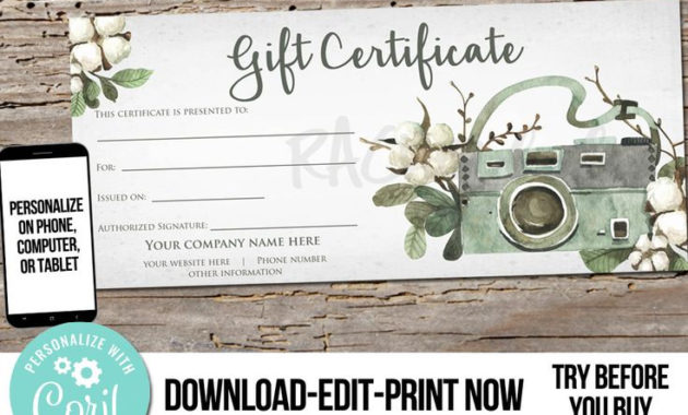 Editable Custom Printable Photography Gift Certificate Within Amazing Photoshoot Gift Certificate Template