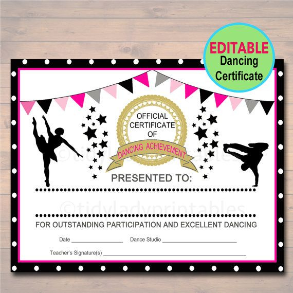 Editable Dancer Certificate Instant Download, Dancing Pertaining To Dance Award Certificate Template
