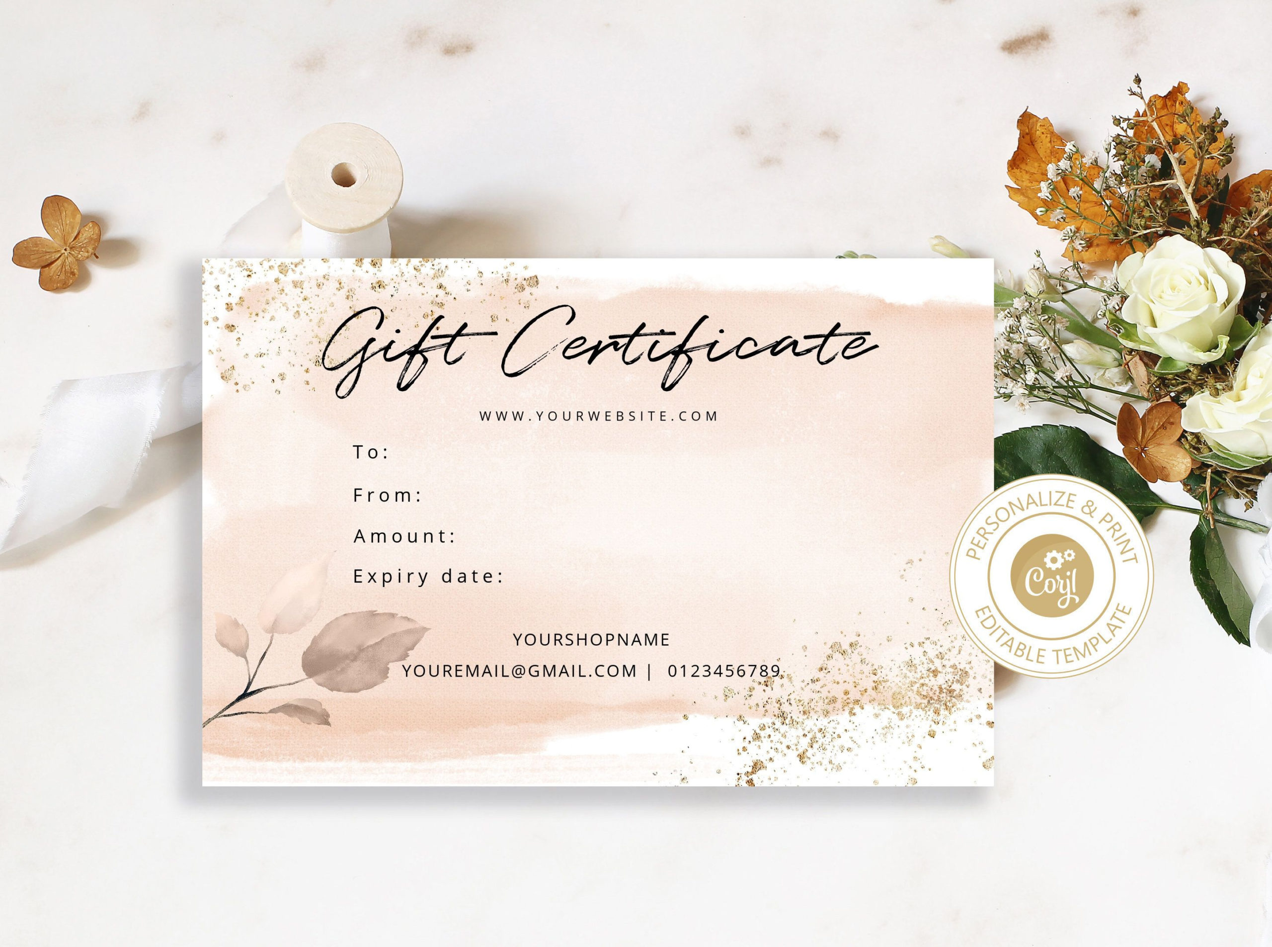 Editable Gift Certificate Template Blush Pink. Corjl Throughout Fascinating Pink Gift Certificate Template