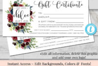 Editable Gift Certificate Template Diy Gift Certificate | Etsy With Fresh Editable Fitness Gift Certificate Templates