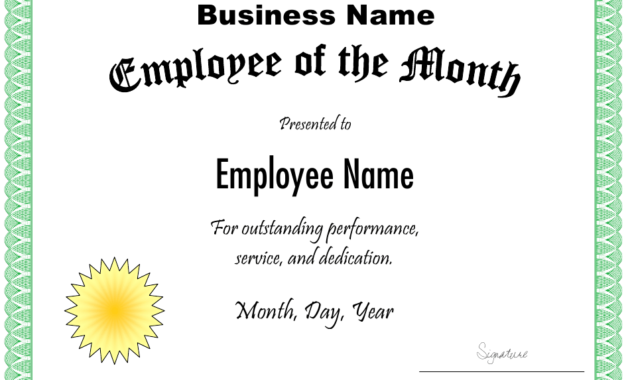 Employee Of The Month Certificate Template Download With Regard To Simple Employee Of The Month Certificate Template