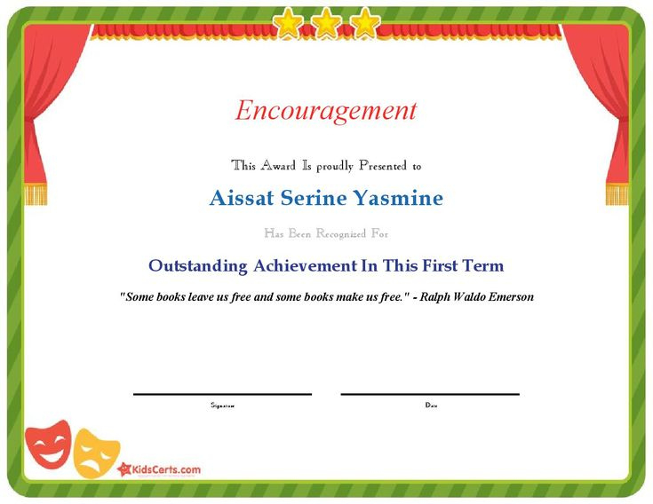 Encouragement Outstanding Achievement In This First Term In Outstanding Achievement Certificate