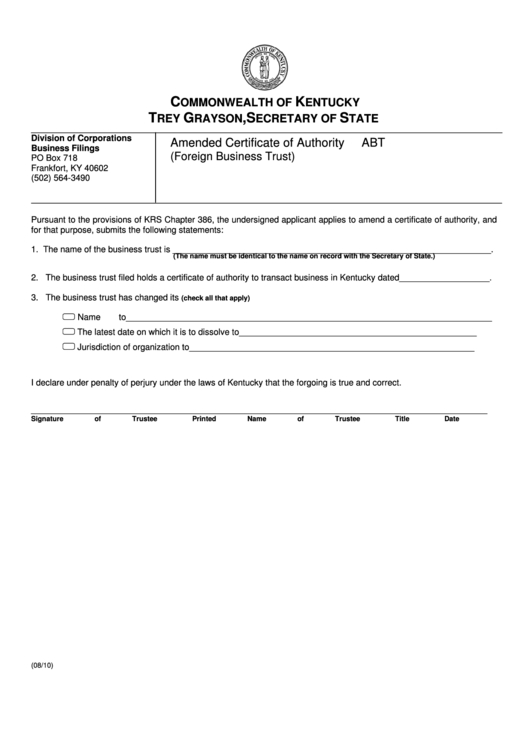 Fillable Amended Certificate Of Authority Form Intended For New Certificate Of Authorization 7676