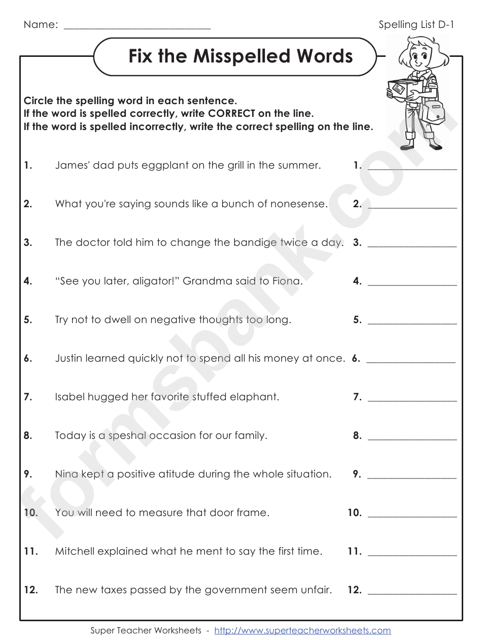 Fix The Misspelled Words Spelling Activity Sheet With With Regard To Police Daily Activity Log Template