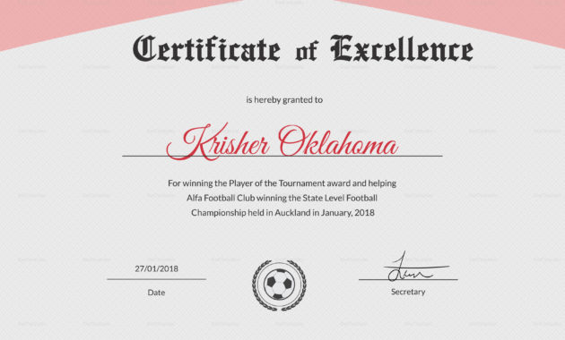 Football Excellence Award Certificate Design Template In Inside Scholarship Certificate Template Word