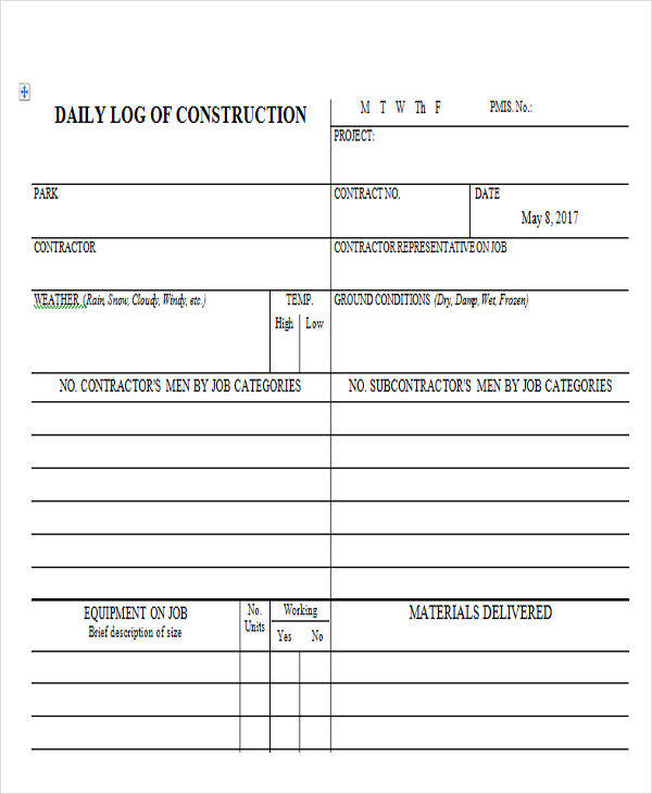 Free 37+ Log Templates In Ms Word Intended For Construction Daily Work Log Template