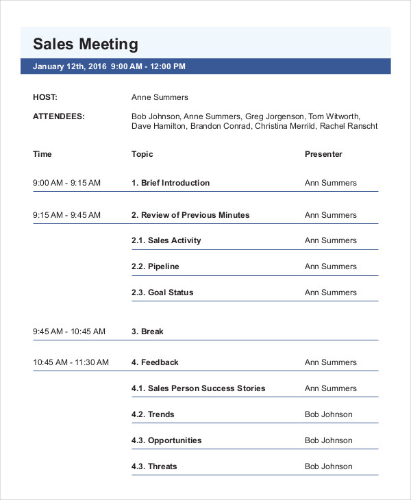 Free 57+ Meeting Agenda Examples &amp; Samples In Doc | Pdf With Regard To Marketing Meeting Agenda Template