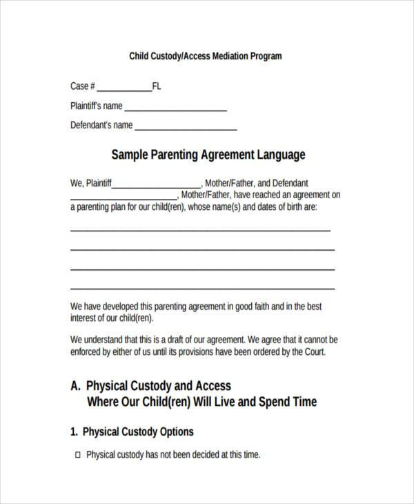 Free 9+ Custody Agreement Forms In Pdf | Ms Word In Child Visitation Log Template