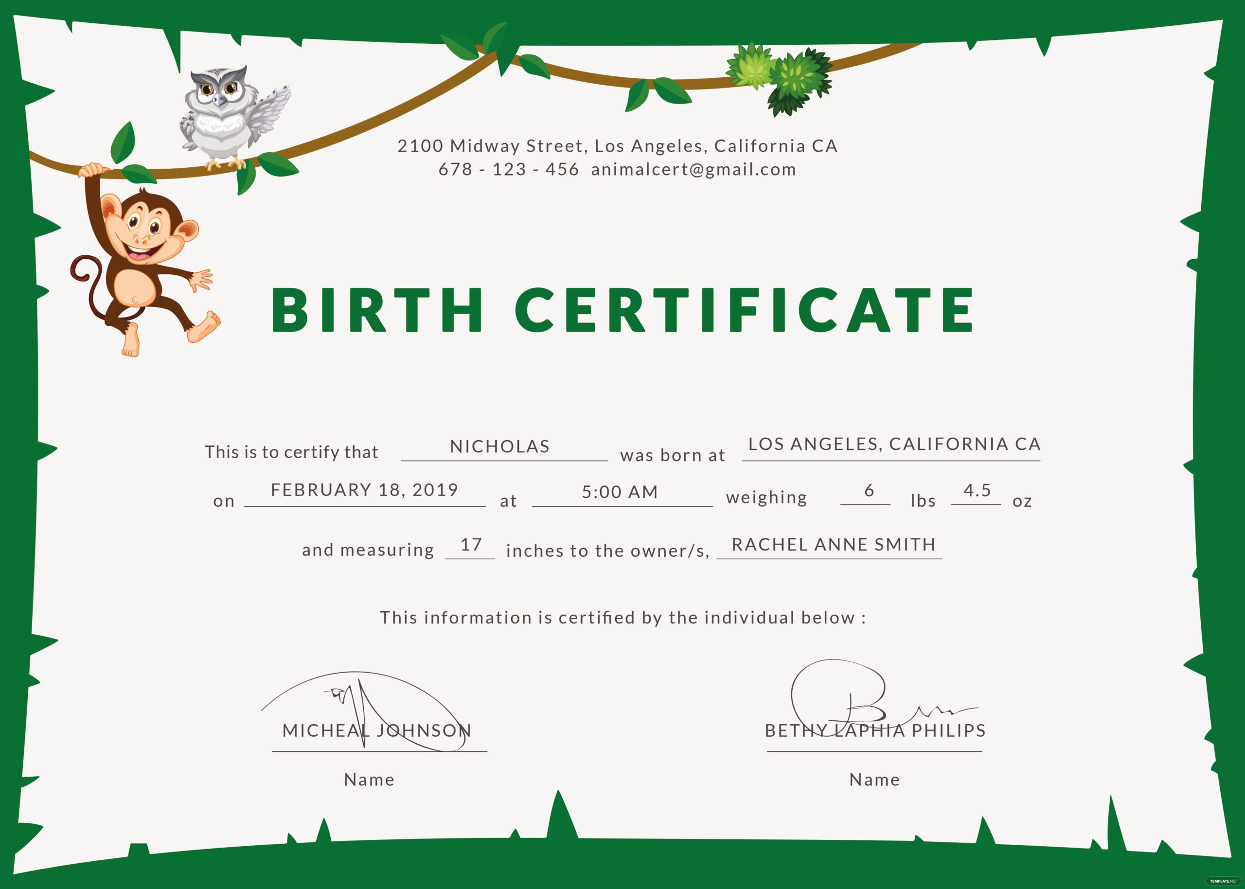 Free Animal Birth Certificate Template In Psd, Ms Word Pertaining To Dog Birth Certificate Template Editable