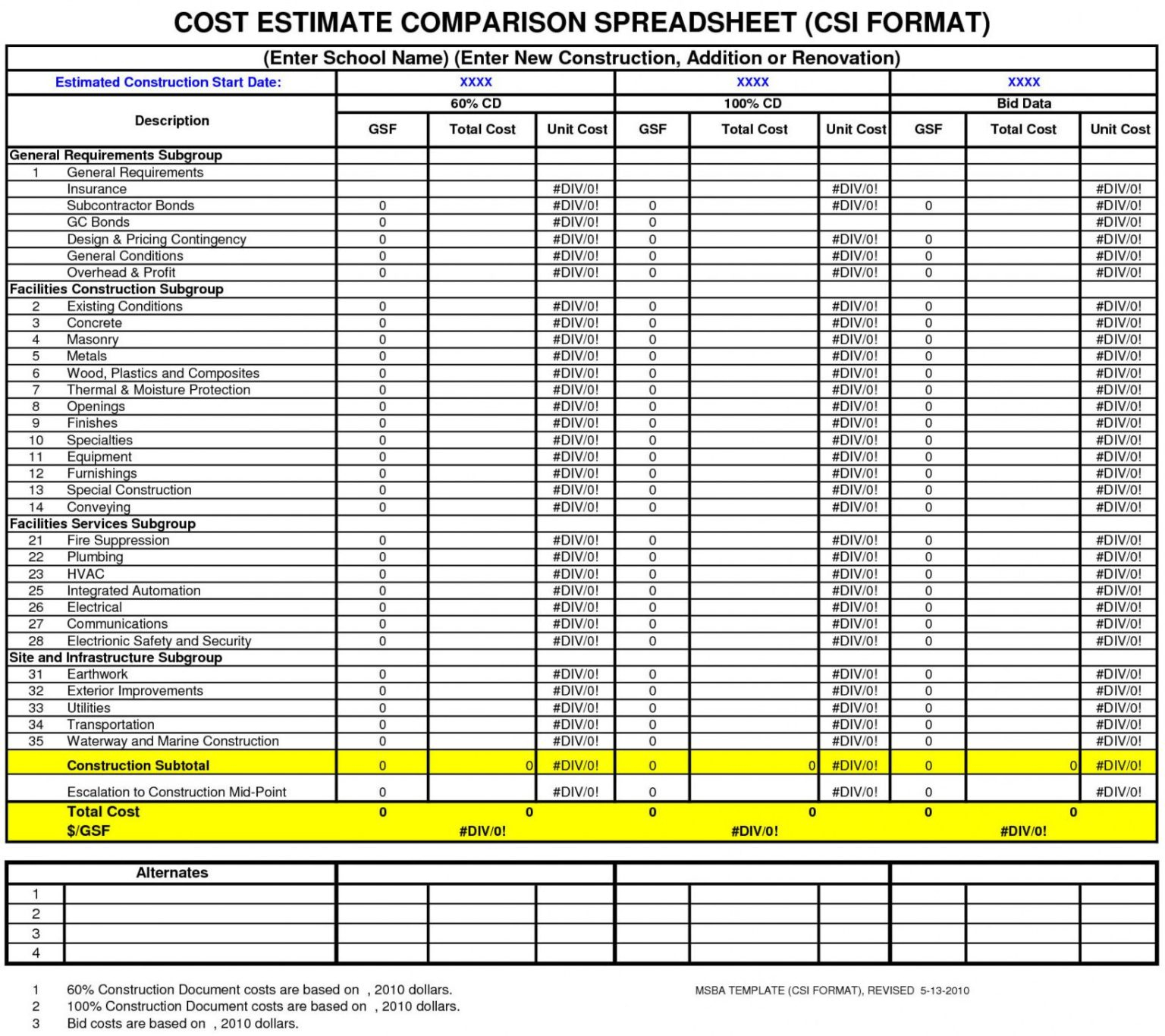 Free Cost Estimate Comparison Spreadsheet Free Download Inside Cost Comparison Spreadsheet Template