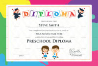 Free Preschool Diploma Certificate Template Preschool With Regard To Fascinating Pre Kindergarten Diplomas Templates Printable Free