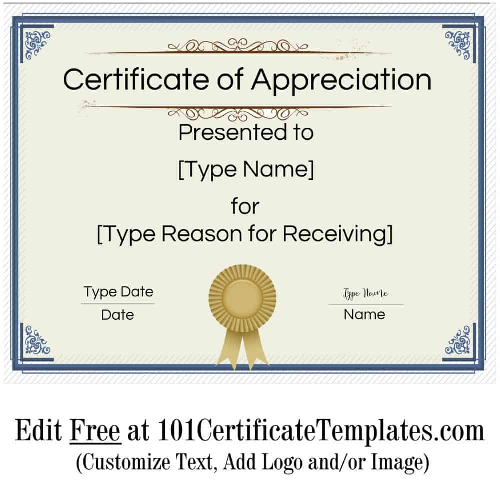 Free Printable Certificate Of Appreciation Template Inside Certificate Of Recognition Template Word