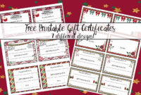 Free Printable Christmas Gift Certificates: 7 Designs Pertaining To Fascinating Fillable Gift Certificate Template Free