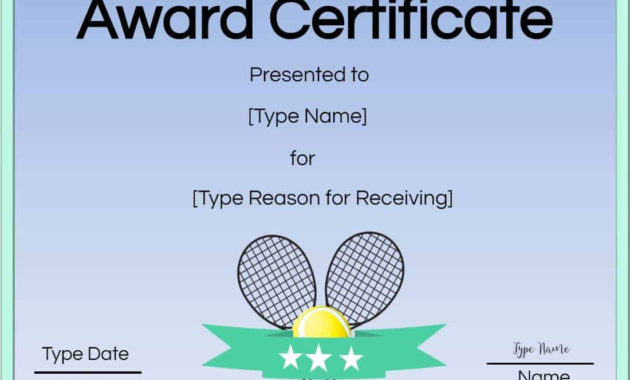 Free Tennis Certificates | Edit Online And Print At Home Within Printable Tennis Certificate Templates 20 Ideas